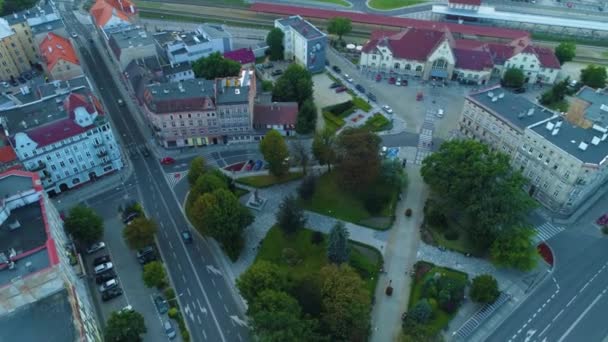 Plac Grunwaldzki Square Swidnica Zeromskiego Aerial View Poland High Quality — ストック動画
