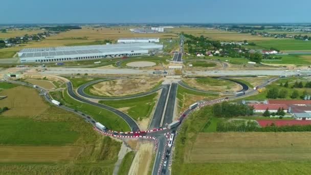 Highway Entrance Piotrkow Trybulanski Aerial View Poland High Quality Footage — Stok video