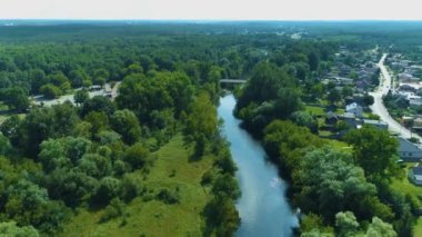 Landscape River Pilica Tomaszow Mazowiecki Aerial View Poland. High quality 4k footage