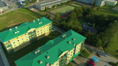 School Team Sports Field Radomsko Aerial View Poland. High quality 4k footage
