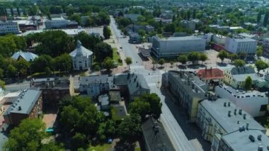 Center Three Crowns Pabianice Trzy Korony Aerial View Poland. High quality 4k footage