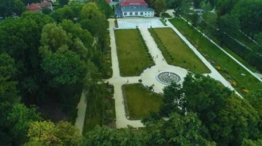 Fountain Central Park Swidnica Fontanna Aerial View Poland. High quality 4k footage