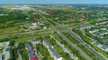 Intersection Of Sikorskiego Avenue Piotrkow Trybulanski Rondo Aerial View Poland. High quality 4k footage