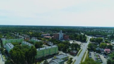 Beautiful Panorama Church Pabianice Kosciol Aerial View Poland. High quality 4k footage