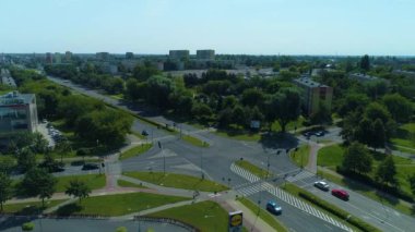 Intersection Sikorskiego Street Piotrkow Trybulanski Aerial View Poland. High quality 4k footage