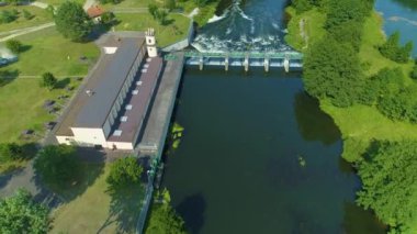 Water Intake Pilica River Tomaszow Mazowiecki Aerial View Poland. High quality 4k footage