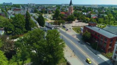 Museum Old Market Square Pabianice Muzuem Aerial View Poland. High quality 4k footage