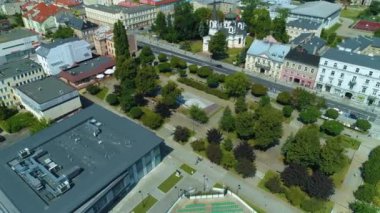 Downtown Park Piotrkow Trybunalski Park Srodmiejki Aerial View Poland. High quality 4k footage