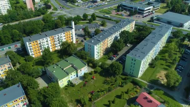 Large Crossroads Street Sikorski Piotrkow Trybunalski Aerial View Poland High — Vídeo de Stock