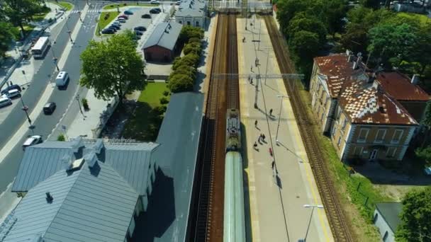 Train Railway Station Piotrkow Trybunalski Dworzec Kolejowy Aerial View Poland — Stok video
