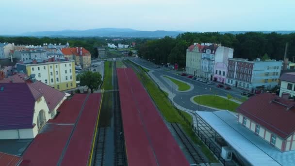Railway Station Swidnica Dworzec Kolejowy Aerial View Poland High Quality — Stock video