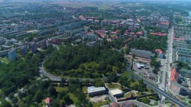 Panorama Constitution Square Glogow Rondo Aerial View Poland. High quality 4k footage