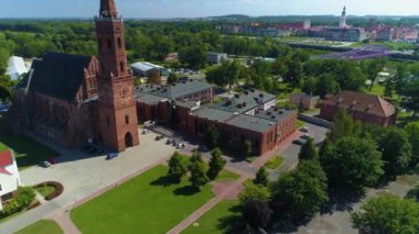 Panorama Church Glogow Kosciol Nmp Aerial View Poland. High quality 4k footage