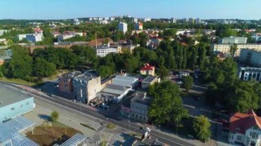 Beautiful Panorama Street Buildings Zielona Gora Aerial View Poland. High quality 4k footage
