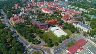 Panorama Eski Kasabası Glogow, Miasto Havacılık Görünümü Polonya. Yüksek kalite 4k görüntü