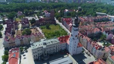 Old Town Market Square Glogow Ratusz Rynek Aerial View Poland. High quality 4k footage