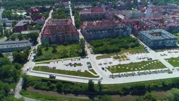 Boulevards River Odra Glogow Bulwary Aerial View Poland High Quality — 图库视频影像