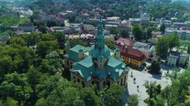 Historic Church Jelenia Gora Kosciol Lask Aerial View Poland. High quality 4k footage