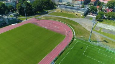 Stadium Karkonosze Jelenia Gora Stadion Aerial View Poland. High quality 4k footage