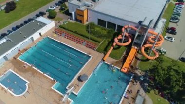 Swimming Pool Chrobry Glogow Basen Aerial View Poland. High quality 4k footage
