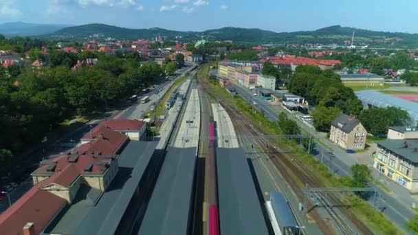 Landscape Railway Station Jelenia Gora Stacja Kolejowa Aerial View Poland — Video Stock