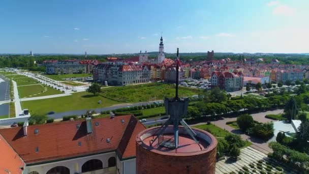 Flag Glogow Castle Aerial View Poland High Quality Footage — 图库视频影像