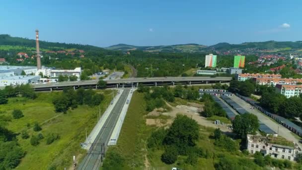 Tracks Train Landscape Town Jelenia Gora Krajobraz Aerial View Poland — Wideo stockowe