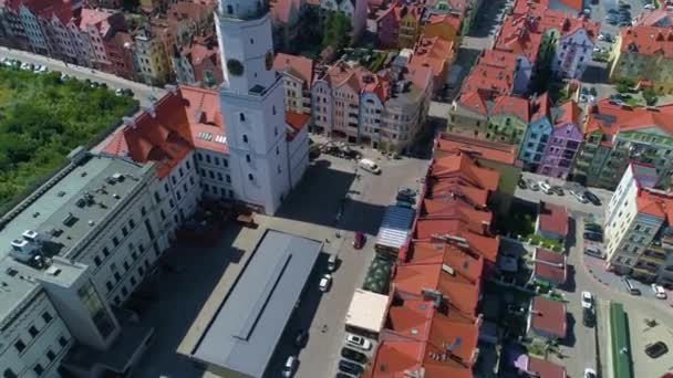 Old Town Market Square Glogow Ratusz Rynek Aerial View Poland — 图库视频影像