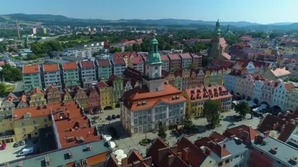 Old Town Market Jelenia Gora Ratusz Rynek Aerial View Poland — 图库视频影像