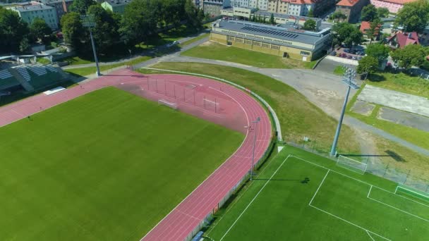 Riesengebirgsstadion Jelenia Gora Stadion Luftaufnahme Polen Hochwertiges Filmmaterial — Stockvideo