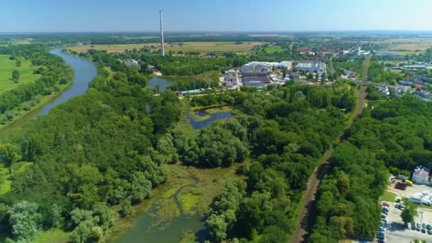 Landscape River Odra Glogow Krajobraz Aerial View Poland High Quality — 图库视频影像