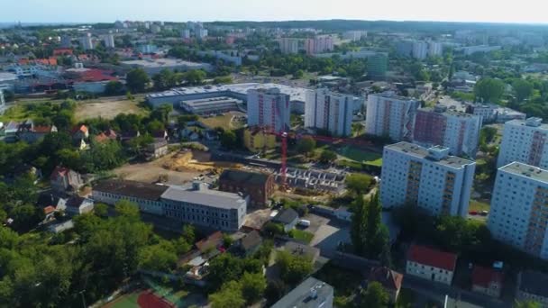 Beautiful Panorama Street Buildings Zielona Gora Aerial View Poland High — 图库视频影像