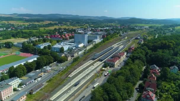 Railway Station Jelenia Gora Stacja Kolejowa Aerial View Poland High — Wideo stockowe