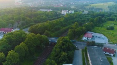 Panorama Gündoğumu Walbrzych Krajobraz Muhafazakar Hava Görüntüsü Polonya 'yı izliyor. Yüksek kalite 4k görüntü