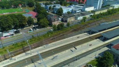 Railway Station Jelenia Gora Stacja Kolejowa Aerial View Poland. High quality 4k footage