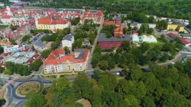 Beautiful Panorama Of Glogow Rondo Aerial View Of Poland. High quality 4k footage