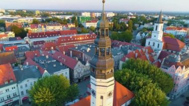 Old Town Zielona Gora Stare Miasto Ratusz Rynek Aerial View Poland. High quality 4k footage