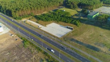 Sports Center Zielona Gora Centrum Rekreacji Parking Aerial View Poland. High quality 4k footage