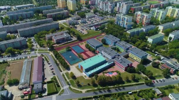 Panorama Primary School Glogow Szkola Bloki Aerial View Poland High — Wideo stockowe