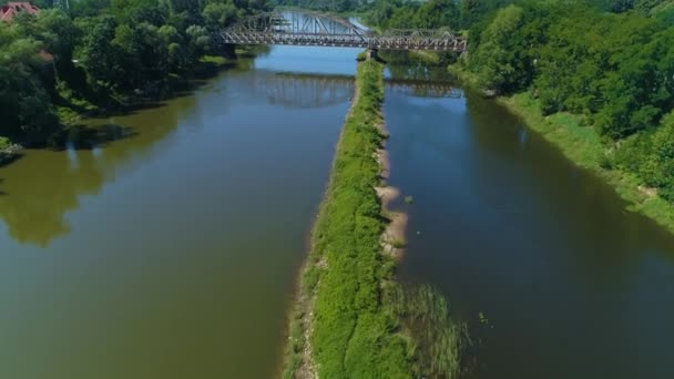 Vasúti Híd Odra River Glogow Most Kolejowy Aerial View Lengyelország — Stock videók