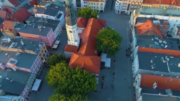 Old Town Zielona Gora Stare Miasto Ratusz Rynek Aerial View — Stockvideo