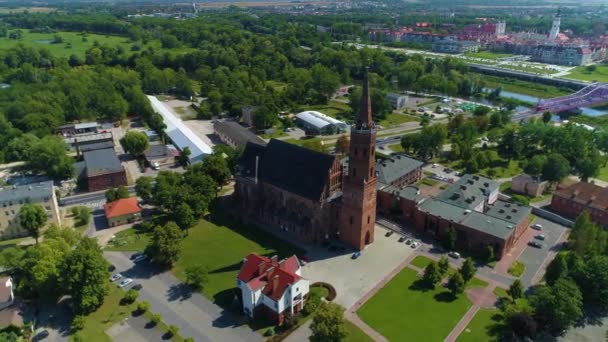 Panorama Church Glogow Kosciol Nmp Aerial View Poland High Quality — 图库视频影像