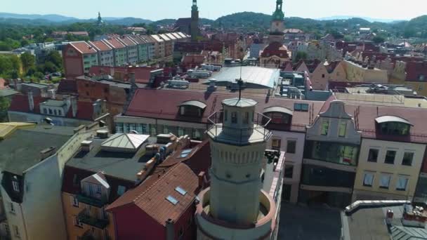 Tower Old Town Market Jelenia Gora Ratusz Rynek Aerial View — Stockvideo