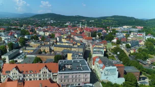Schöne Landschaft Stadt Jelenia Gora Krajobraz Luftaufnahme Polen Hochwertiges Filmmaterial — Stockvideo