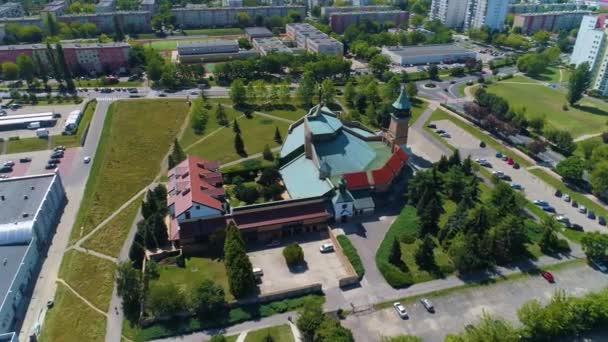 Church Solar Sloneczny Park Glogow Kosciol Aerial View Poland High — 图库视频影像