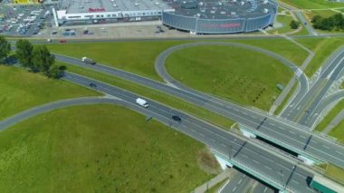 Road Junction Sudecka Gallery Jelenia Gora Galeria Aerial View Poland. High quality 4k footage