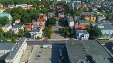 Heroes Square Zielona Gora Plac Bohaerow Aerial View Poland. High quality 4k footage