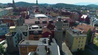 Old Town Market Jelenia Gora Ratusz Rynek Aerial View Poland. High quality 4k footage