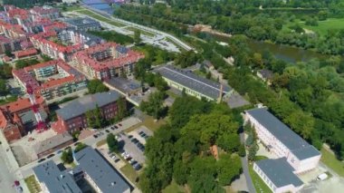 Panorama Boulevard Nadodrzanski Glogow Bulwar Aerial View Poland. High quality 4k footage