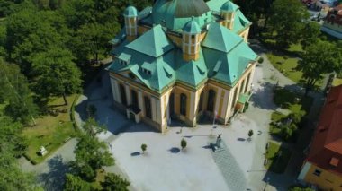 Historic Church Jelenia Gora Kosciol Lask Aerial View Poland. High quality 4k footage